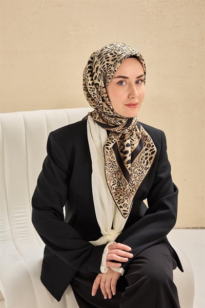 Twill İpek Eşarp Leopar Bej 90x90