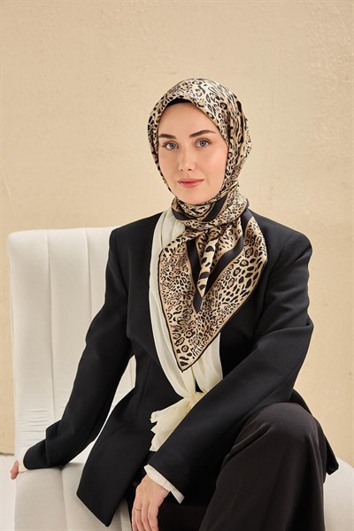 Twill İpek Eşarp Leopar Bej 90x90