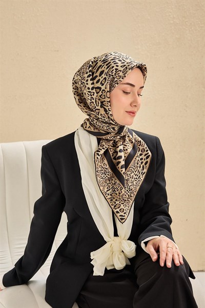 Twill İpek Eşarp Leopar Bej 90x90