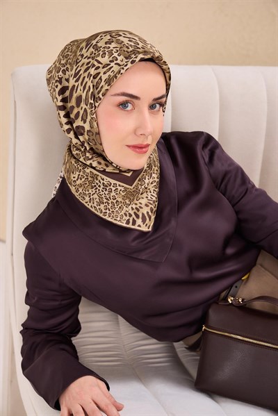Twill İpek Eşarp Leopar Butter Yellow 90x90