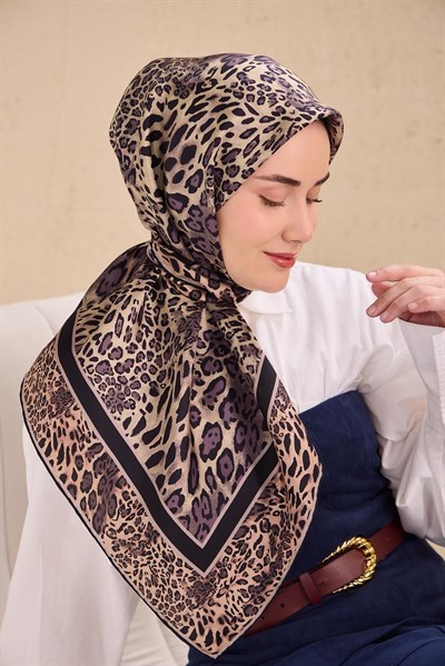 Twill İpek Eşarp Leopar Krem 90x90