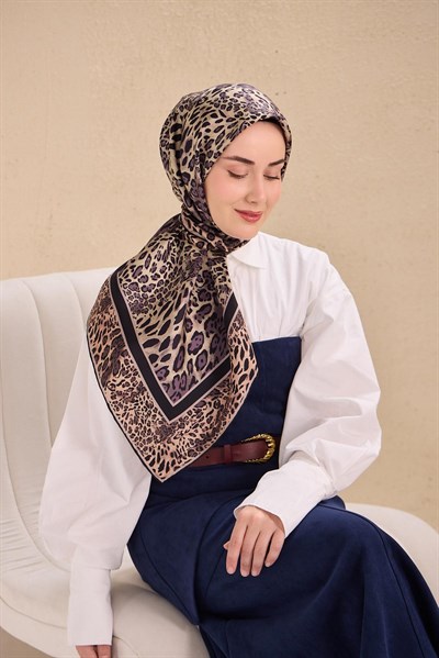 Twill İpek Eşarp Leopar Krem 90x90