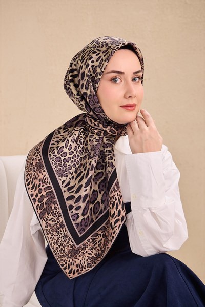 Twill İpek Eşarp Leopar Krem 90x90