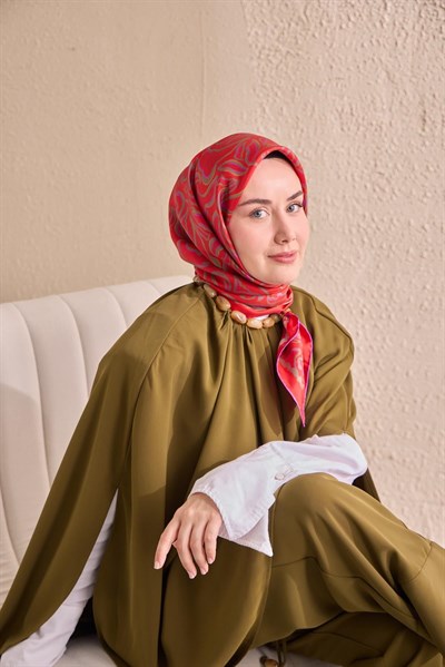 Twill İpek Eşarp Line Kırmızı