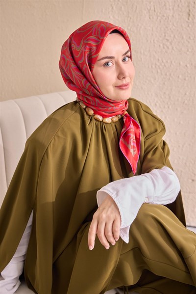 Twill İpek Eşarp Line Kırmızı