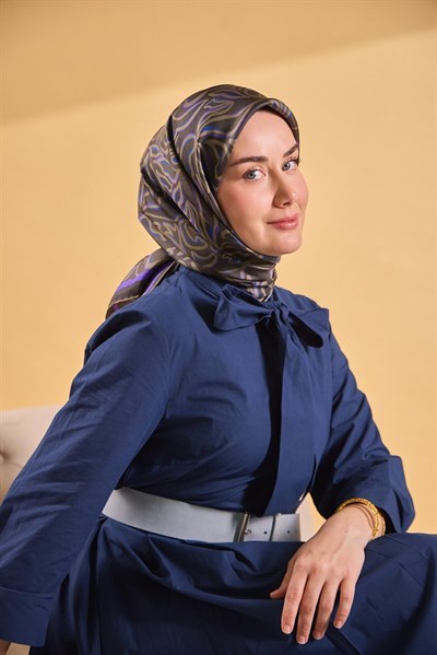 Twill İpek Eşarp Line Koyu Haki