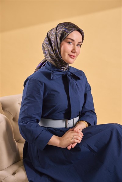 Twill İpek Eşarp Line Koyu Haki