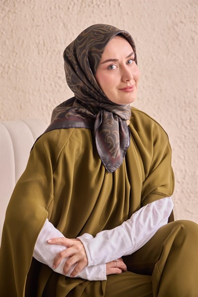 Twill İpek Eşarp Line Koyu Yeşil