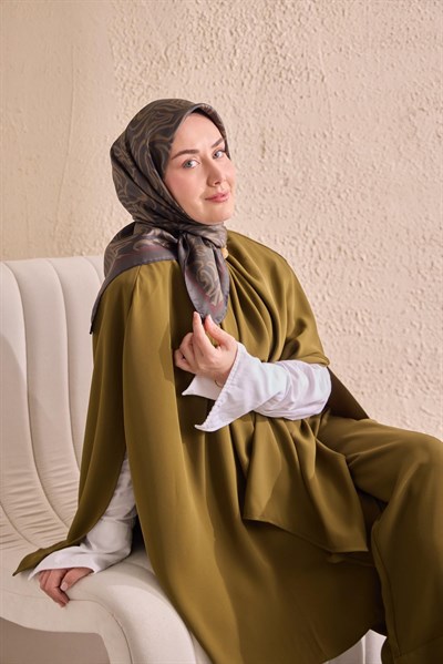 Twill İpek Eşarp Line Koyu Yeşil