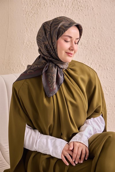 Twill İpek Eşarp Line Koyu Yeşil