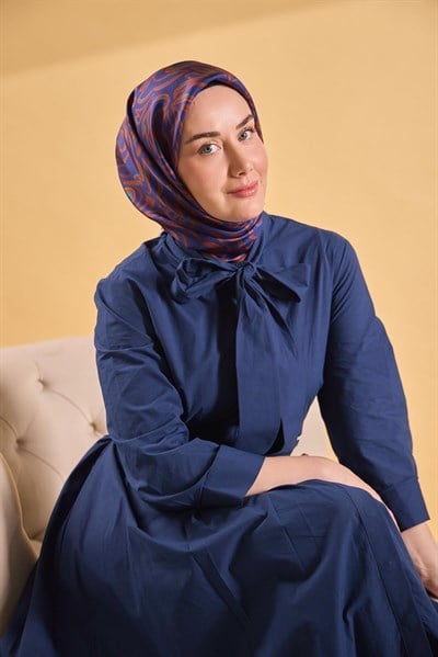 Twill İpek Eşarp Line Lacivert
