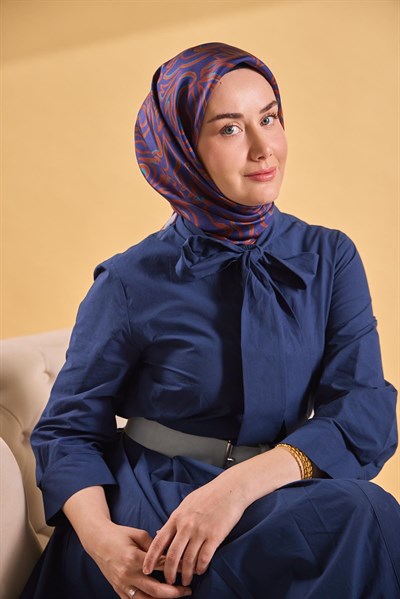 Twill İpek Eşarp Line Lacivert
