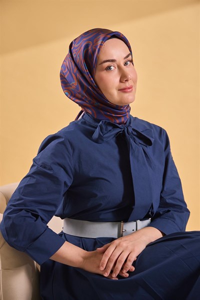 Twill İpek Eşarp Line Lacivert