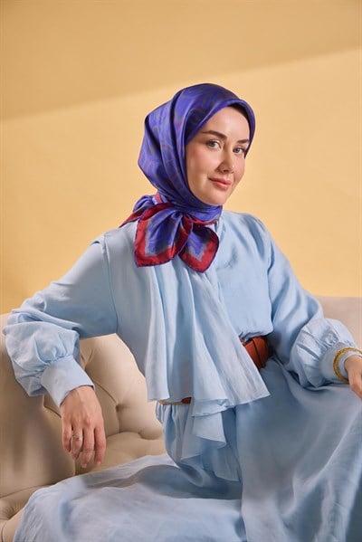 Twill İpek Eşarp Line Morcivert