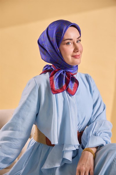 Twill İpek Eşarp Line Morcivert