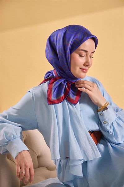 Twill İpek Eşarp Line Morcivert