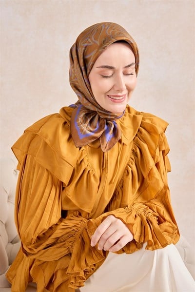 Twill İpek Eşarp Line Taba