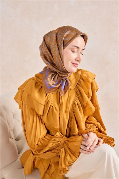 Twill İpek Eşarp Line Taba