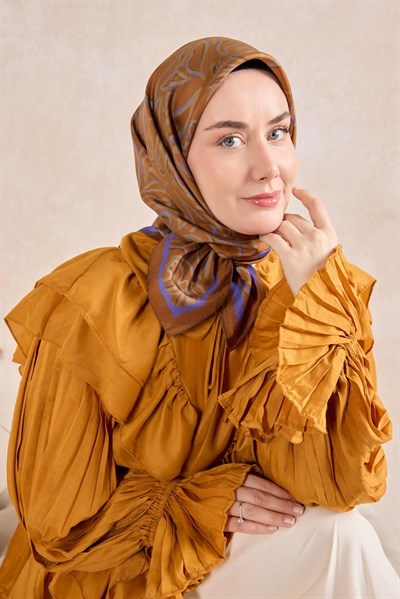 Twill İpek Eşarp Line Taba