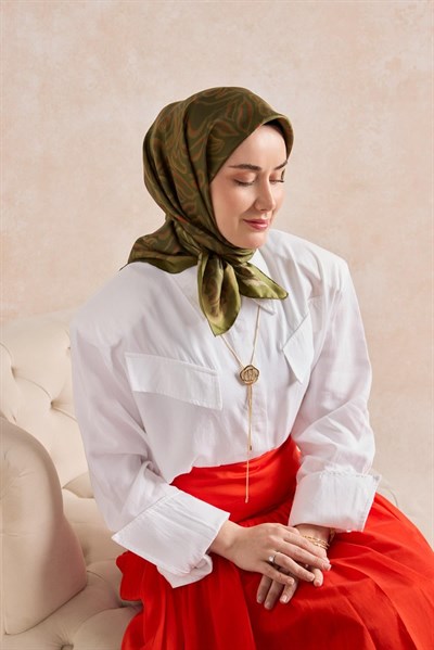 Twill İpek Eşarp Line Yeşil