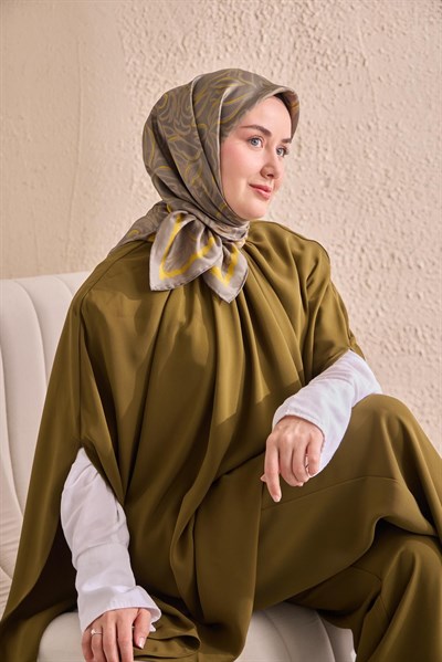Twill İpek Eşarp Line Yeşil Gri