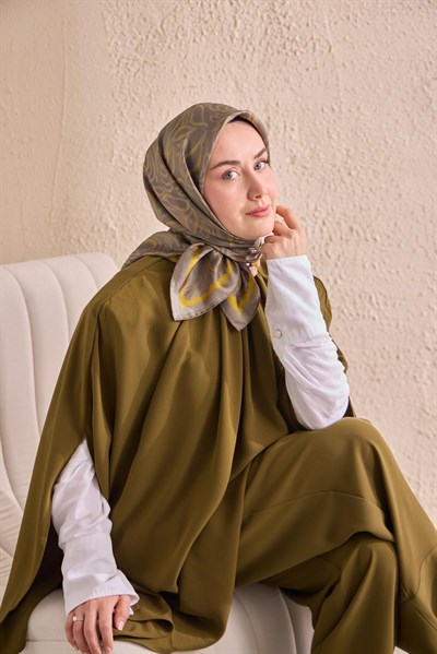 Twill İpek Eşarp Line Yeşil Gri