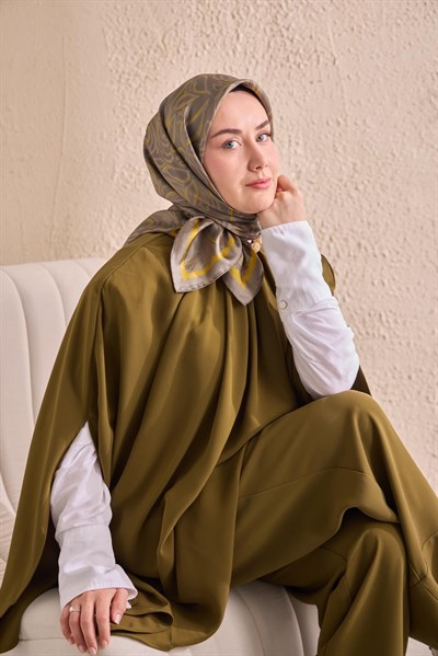 Twill İpek Eşarp Line Yeşil Gri