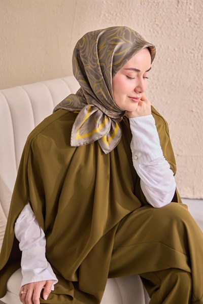 Twill İpek Eşarp Line Yeşil Gri