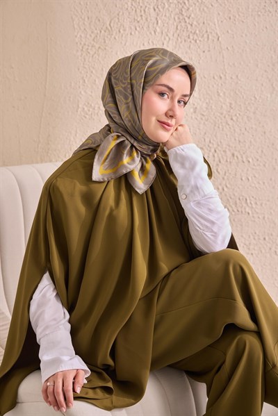 Twill İpek Eşarp Line Yeşil Gri
