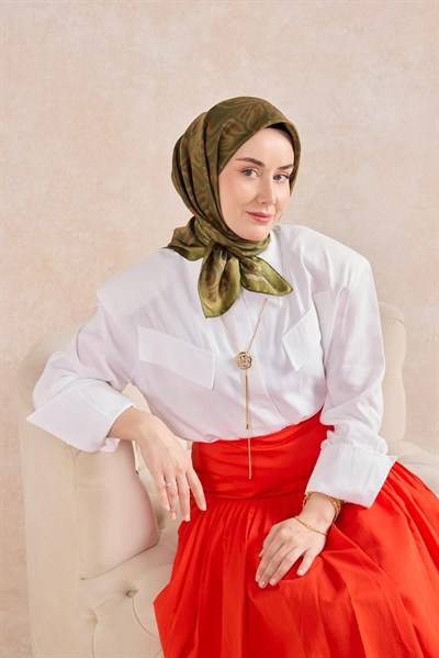 Twill İpek Eşarp Line Yeşil
