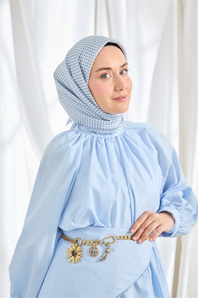 Twill İpek Eşarp Micro Kare Mavi