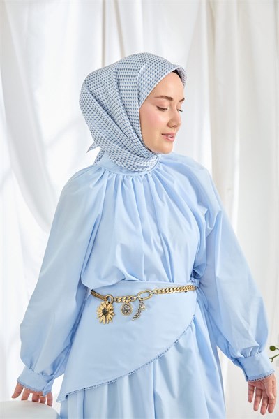 Twill İpek Eşarp Micro Kare Mavi