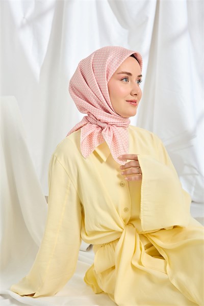Twill İpek Eşarp Micro Kare Pembe