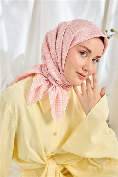 Twill İpek Eşarp Micro Kare Pembe