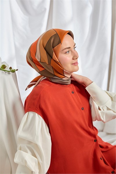 Twill İpek Eşarp Mid-Century Kahverengi