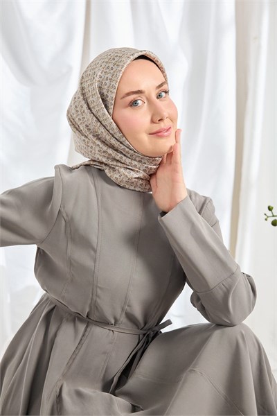 Twill İpek Eşarp Mini Bouquet Açık Gri