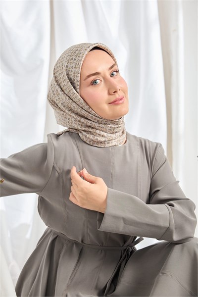 Twill İpek Eşarp Mini Bouquet Açık Gri