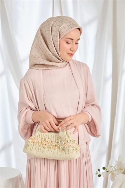 Twill İpek Eşarp Mini Bouquet Açık Vizon