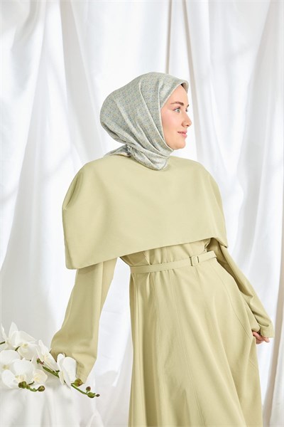 Twill İpek Eşarp Mini Bouquet Mavi Gri