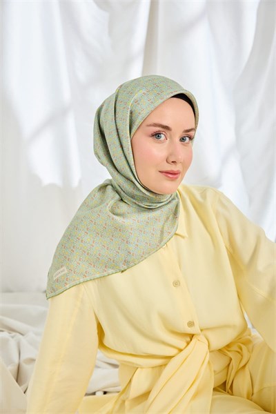 Twill İpek Eşarp Mini Bouquet Mint Yeşil