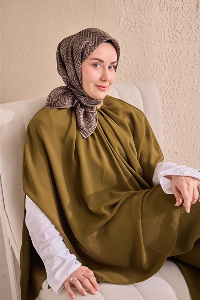Twill İpek Eşarp Minimal Desen Acı Kahve 90x90