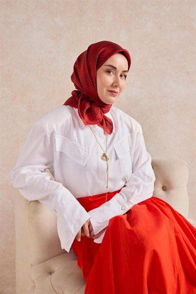 Twill İpek Eşarp Minimal Desen Bordo 90x90