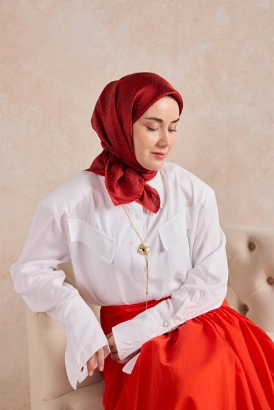 Twill İpek Eşarp Minimal Desen Bordo 90x90