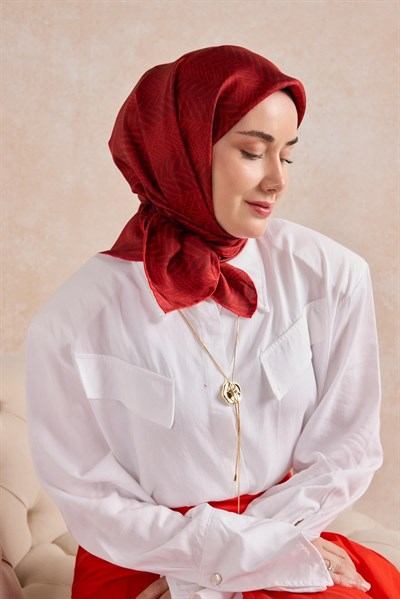 Twill İpek Eşarp Minimal Desen Bordo 90x90