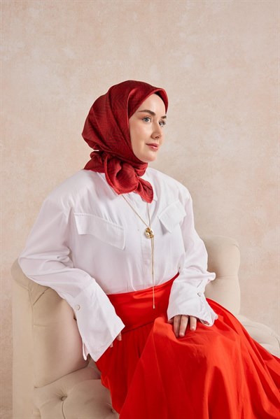 Twill İpek Eşarp Minimal Desen Bordo 90x90