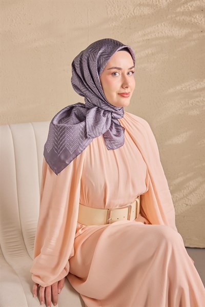 Twill İpek Eşarp Minimal Desen Füme 90x90