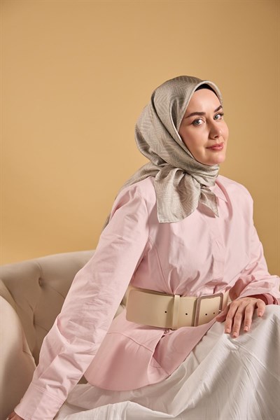 Twill İpek Eşarp Minimal Desen Gri 90x90