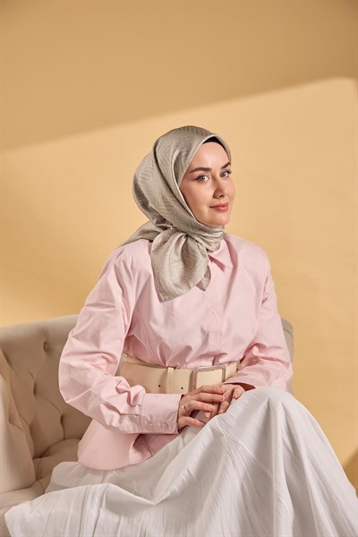 Twill İpek Eşarp Minimal Desen Gri 90x90