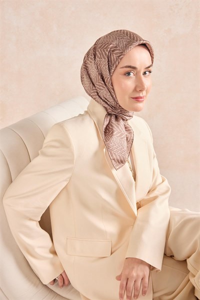 Twill İpek Eşarp Minimal Desen Kahverengi 90x90