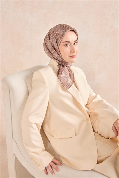 Twill İpek Eşarp Minimal Desen Kahverengi 90x90